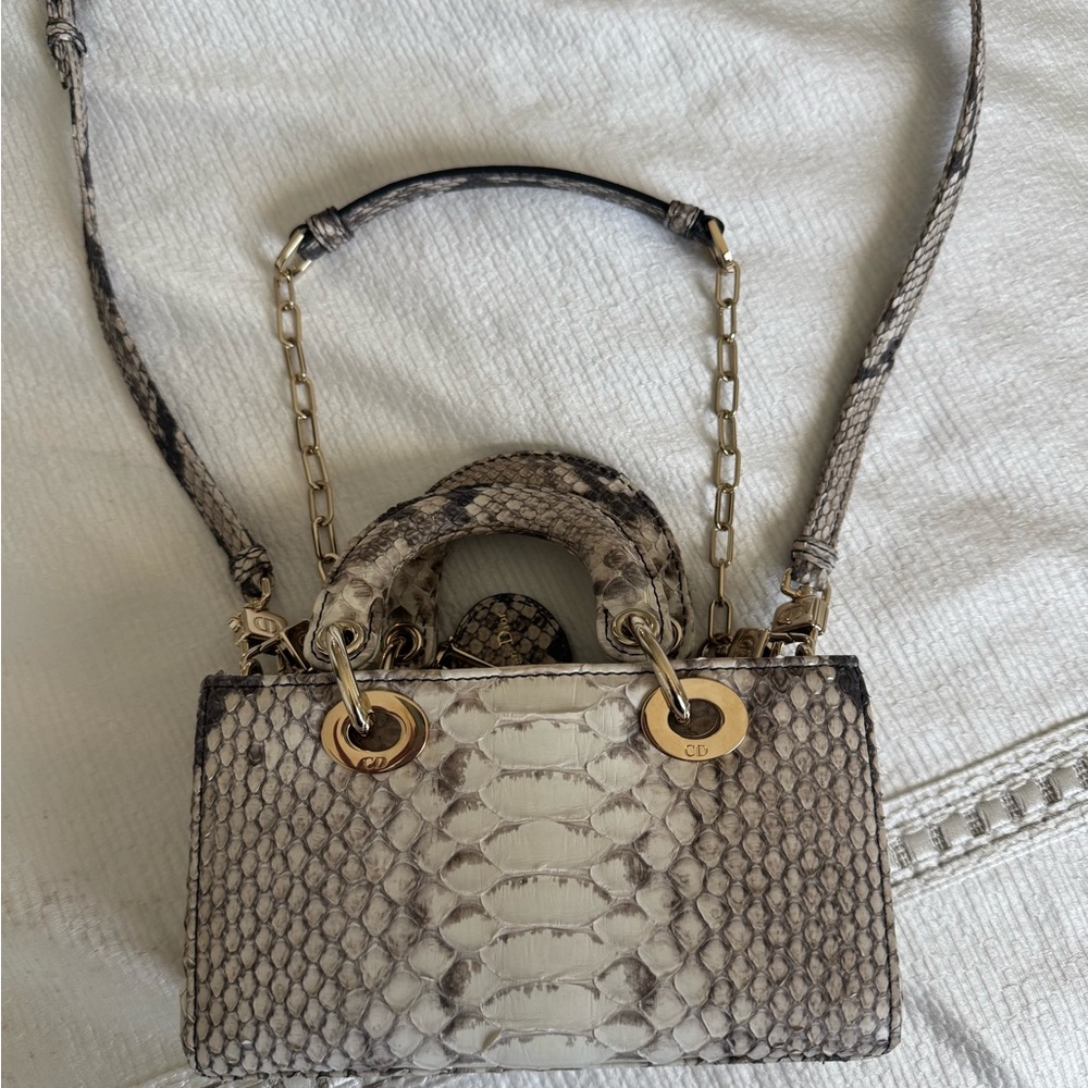 Authentic Christian Dior Mini D-Joy Python Bag in Cream with Gold Hardware - Picture 10 of 11